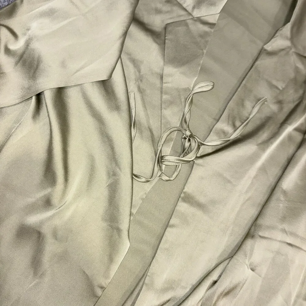 Light Olive Green Satin Tie Front Blouse & Shorts Set XL